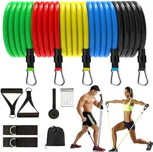 Fit Simplify Resistance Bands Set for Exercise, Stretching and Workout Toning Tube Kit with Foam Handles, Door Anchor, Ankle Strap and Long Carry Bag for Men, Women (Multicolour)